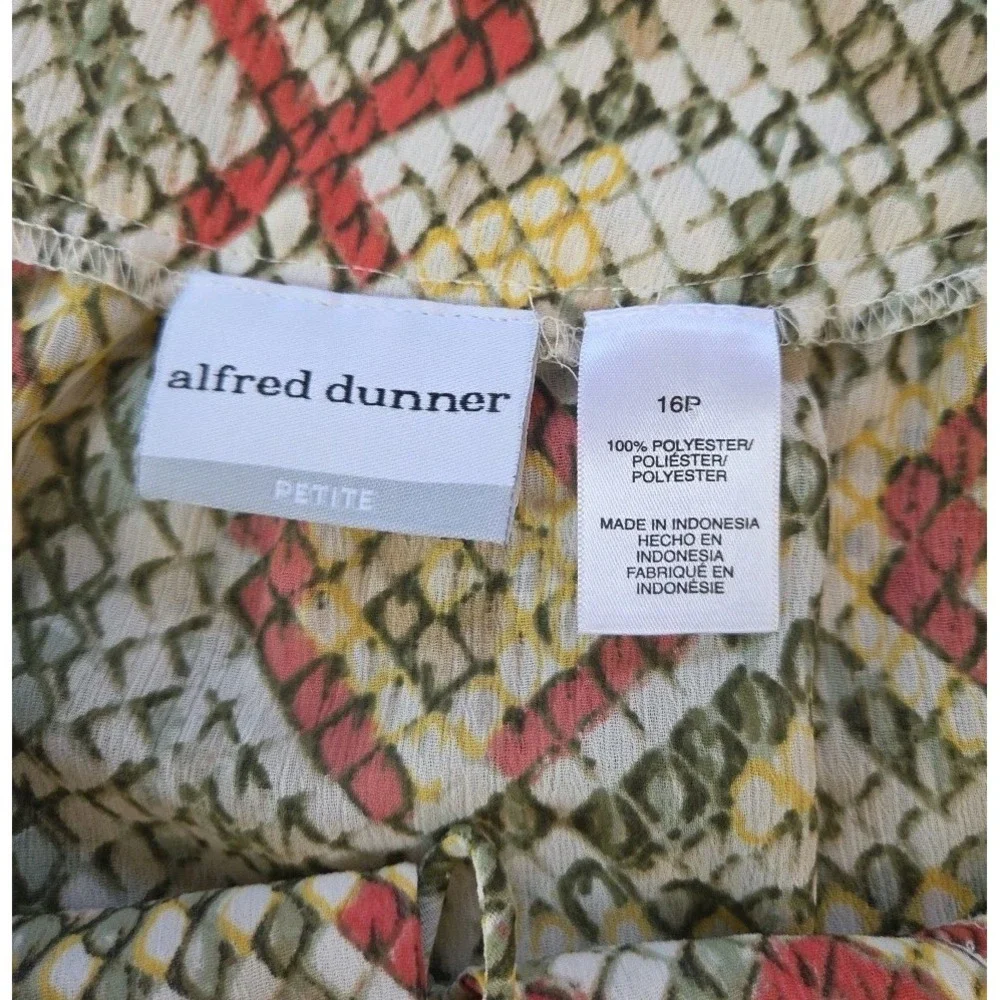 Alfred Dunner Popover Top 16P Multicolor Lightweight‎ 3/4 Sleeves Relaxed Flowy